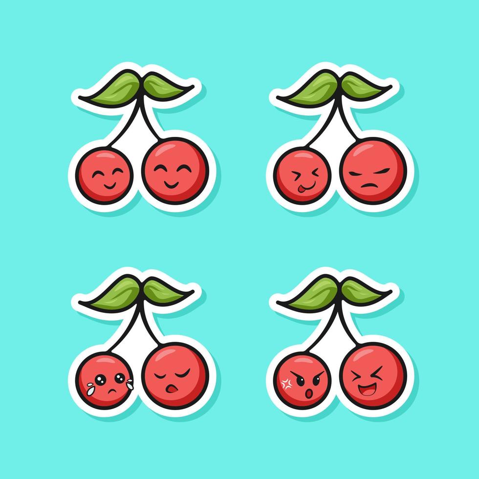 Cute adorable cartoon fresh red cherry couple illustration for sticker icon mascot and logo emoticon vector