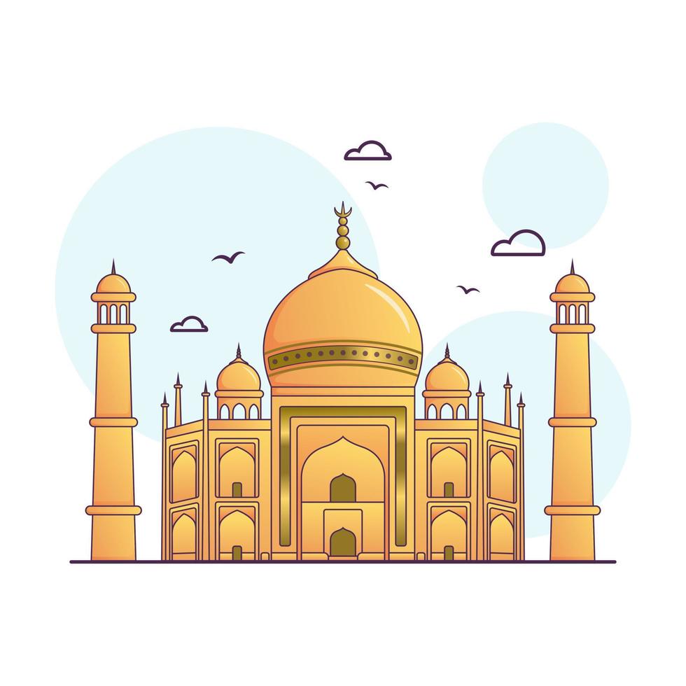 Cute adorable cartoon moeslim muslim great mosque illustration for sticker icon mascot and logo vector