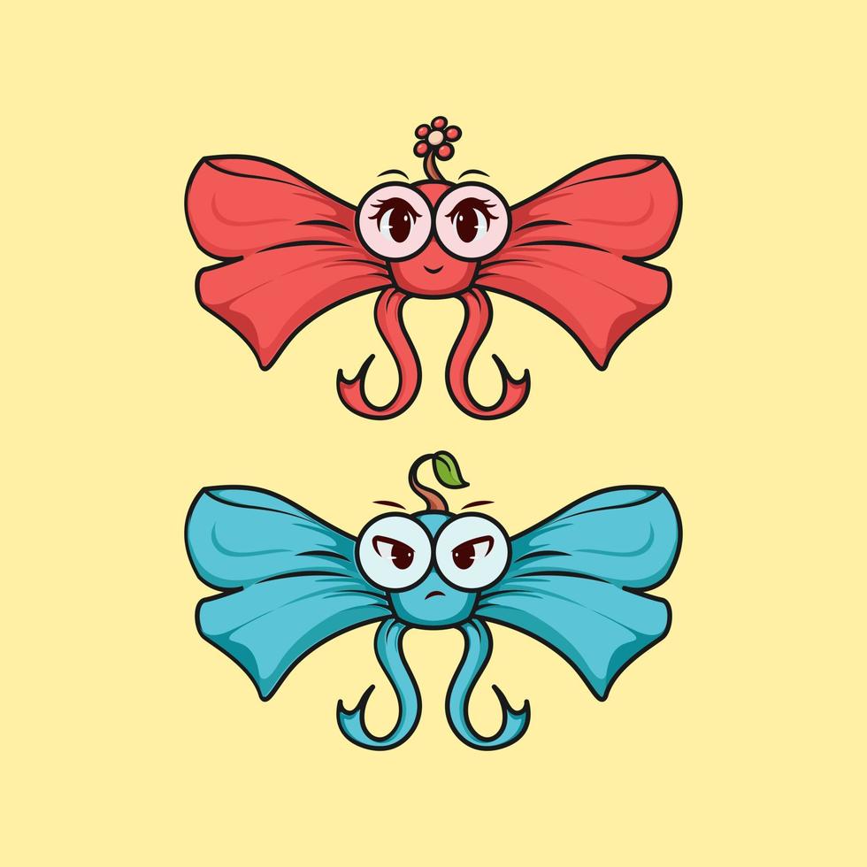 Cute adorable cartoon butterfly ribbon illustration for sticker icon mascot and logo vector