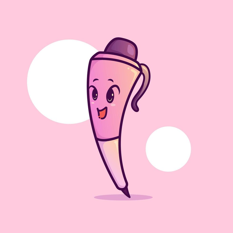 Cute adorable cartoon stationery pink pen pencil girl illustration for sticker icon mascot and logo vector