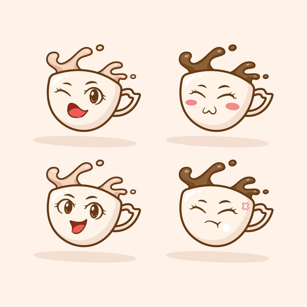 Cute adorable cartoon happy coffee cup illustration for sticker icon mascot and logo emoticon vector