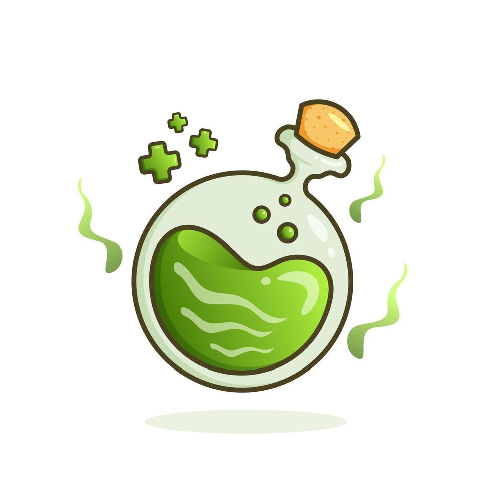 ilustración de agua de poción de medicina de curación verde de dibujos animados adorable lindo para mascota de icono de etiqueta y logotipo vector