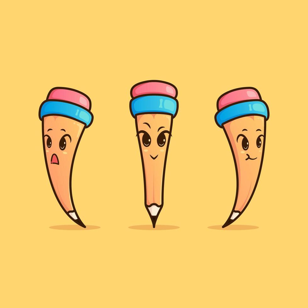 Cute adorable cartoon stationery yellow pen pencil boy illustration for sticker icon mascot and logo vector