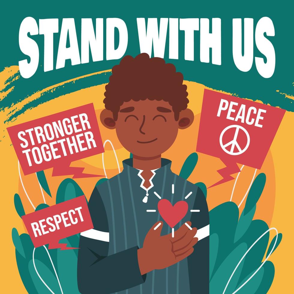 Stop Hating with Figure Holding Heart vector