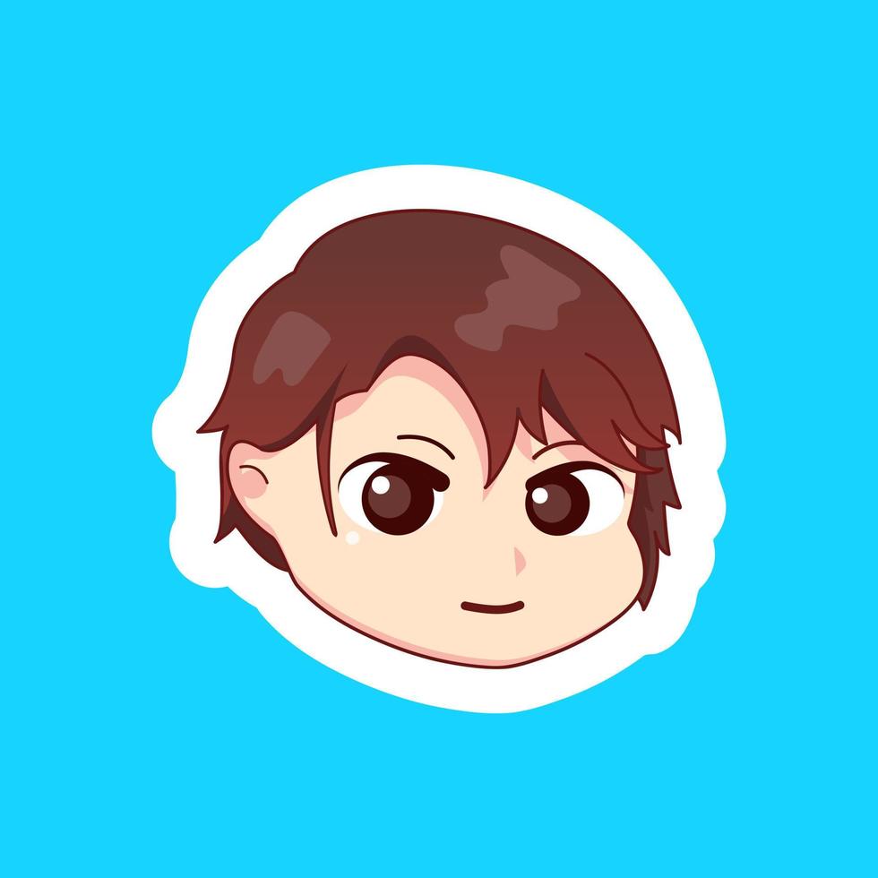 Cute illustration chibi anime cartoon boy happy smile face web sticker icon mascot logo twitch emote vector