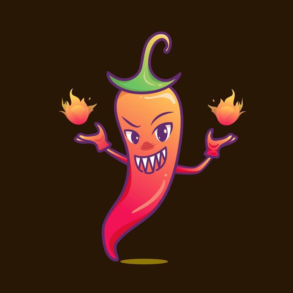 Cute adorable cartoon evil fire chili illustration for sticker icon mascot and logo vector
