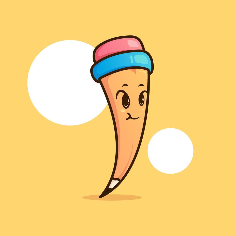 lindo adorable dibujos animados papelería amarillo pluma lápiz niño ilustración para pegatina icono mascota y logotipo vector