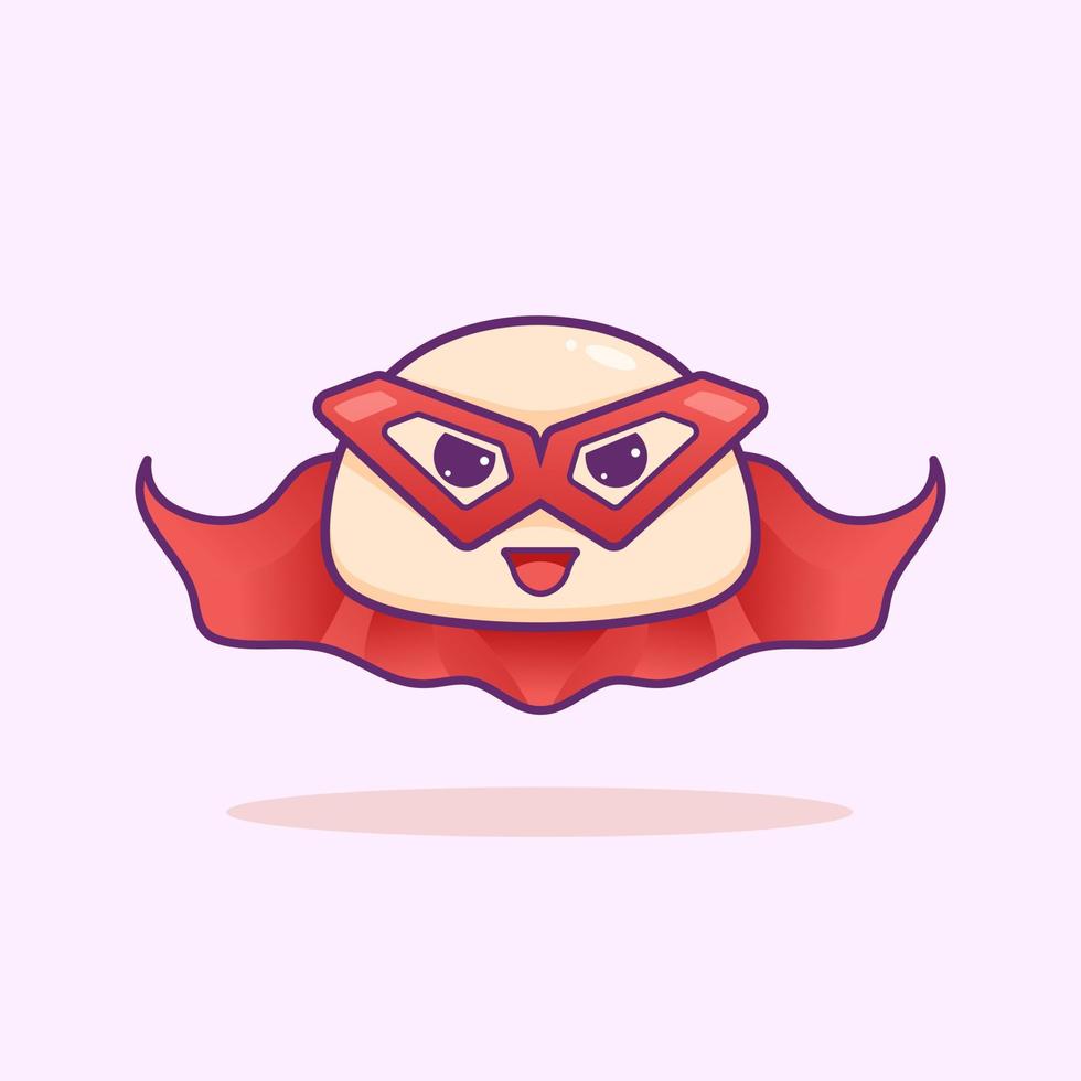 Cute adorable cartoon flying super hero mochi dessert illustration for sticker icon mascot and logo vector