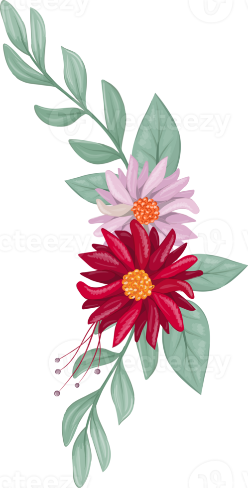 Red Flower Arrangement with watercolor style png