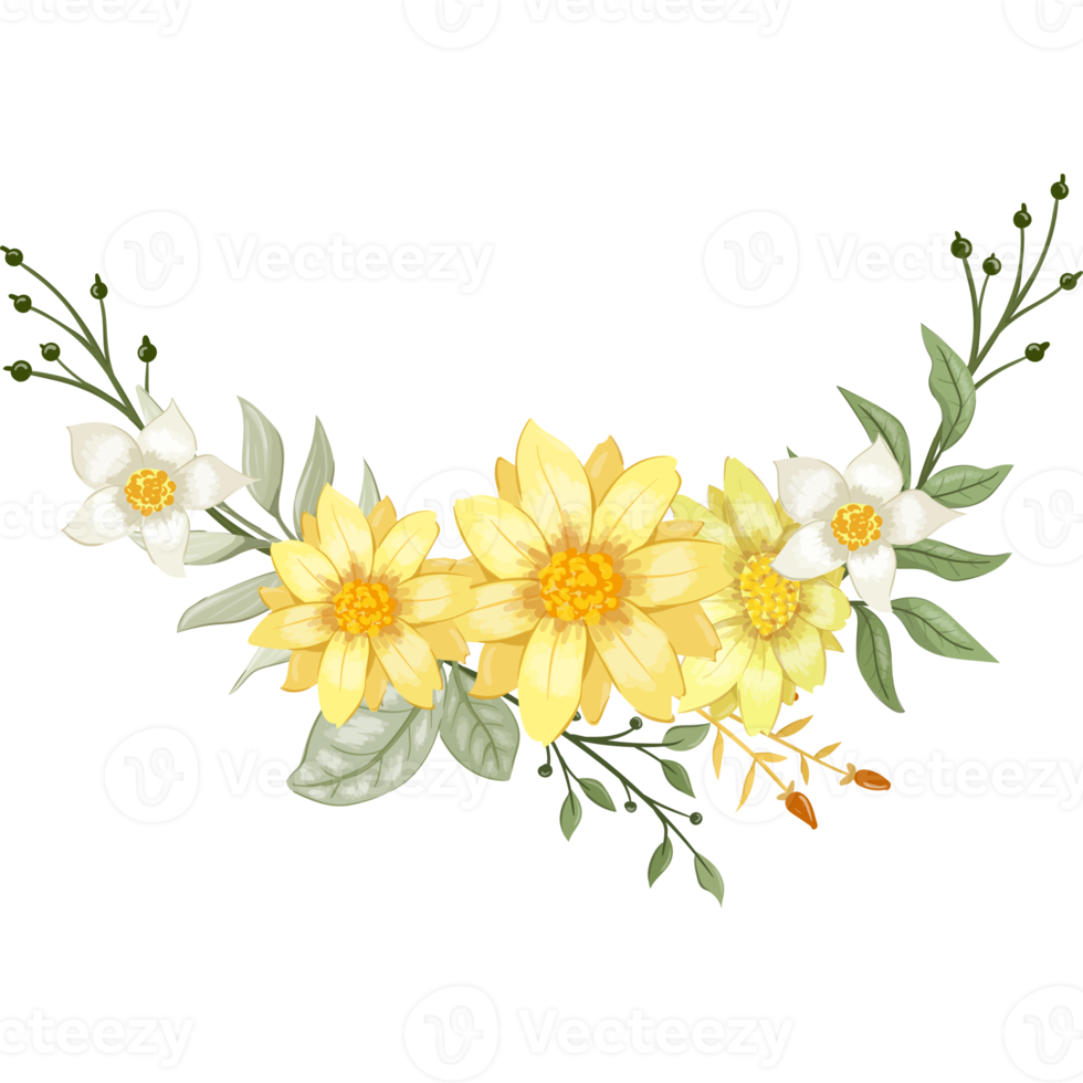 Yellow Flower Arrangement with watercolor style png