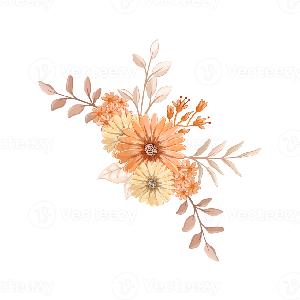 orange blomma arrangemang med vattenfärg stil png