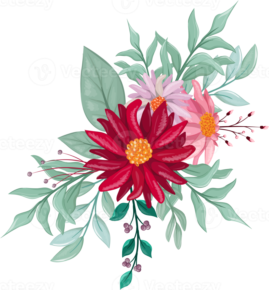 Red Flower Arrangement with watercolor style png