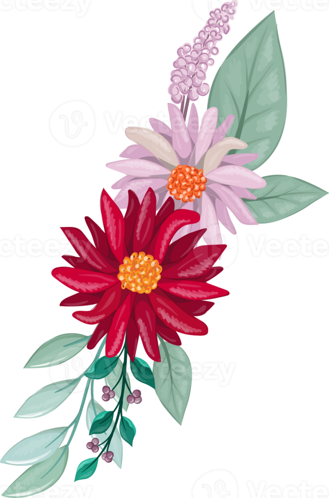 Red Flower Arrangement with watercolor style png