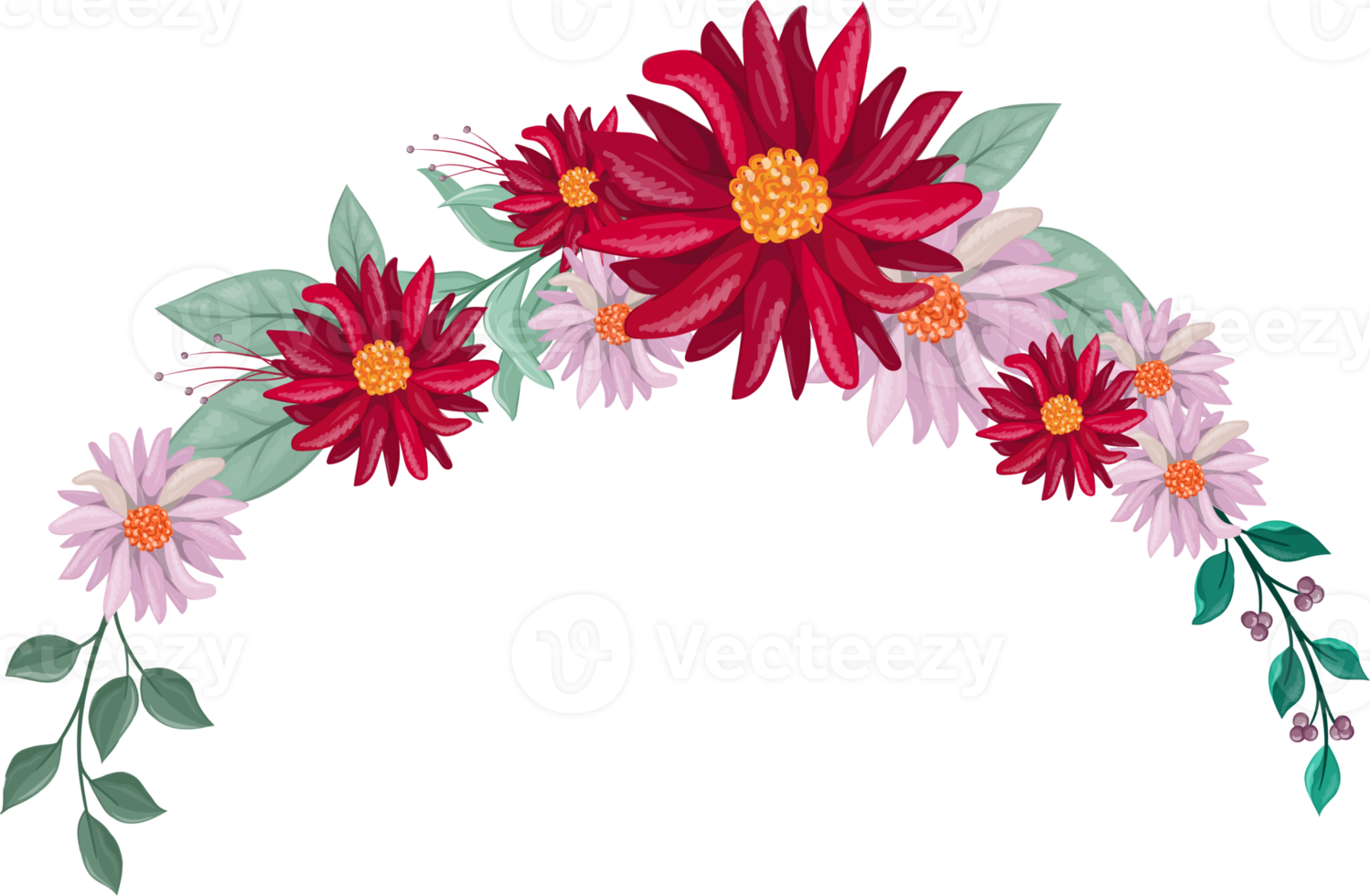 Red Flower Arrangement with watercolor style png