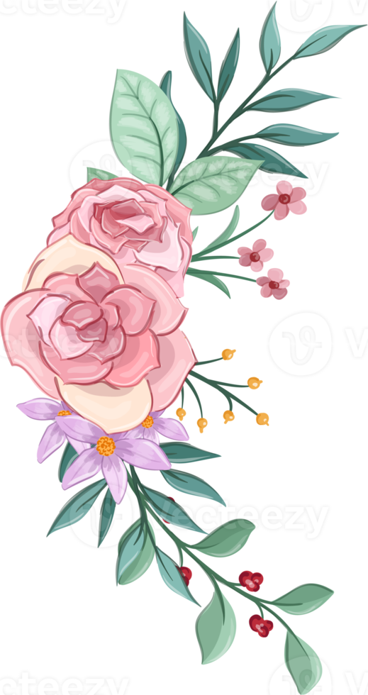 Pink flower arrangement with watercolor style png