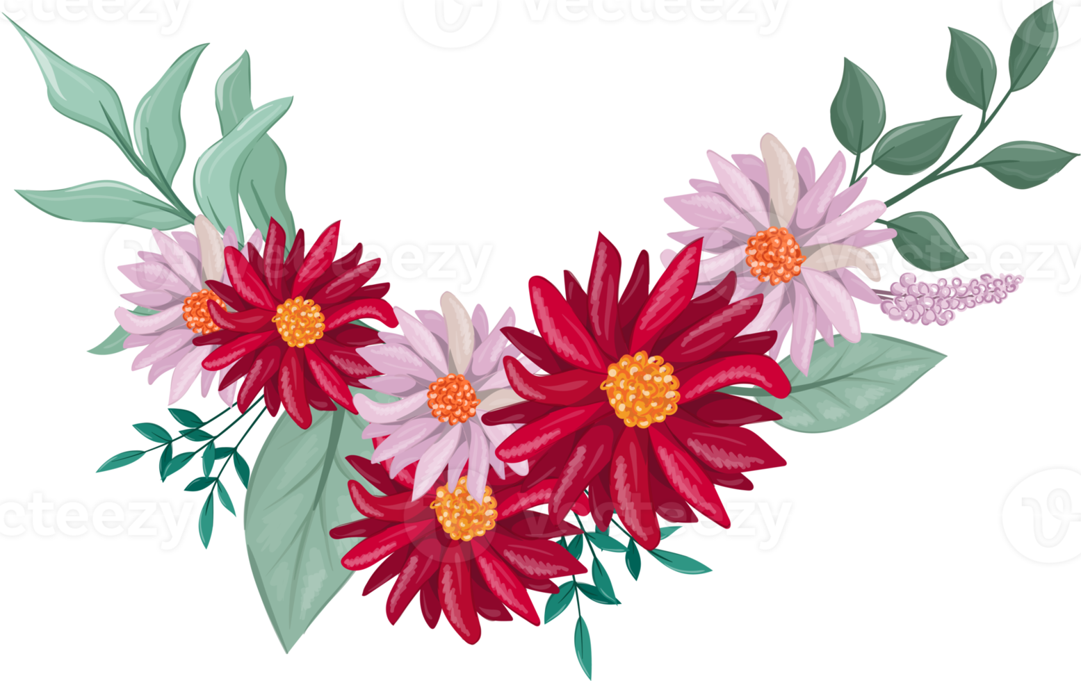 Red Flower Arrangement with watercolor style png