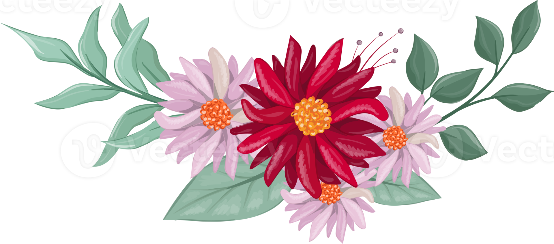 Red Flower Arrangement with watercolor style png