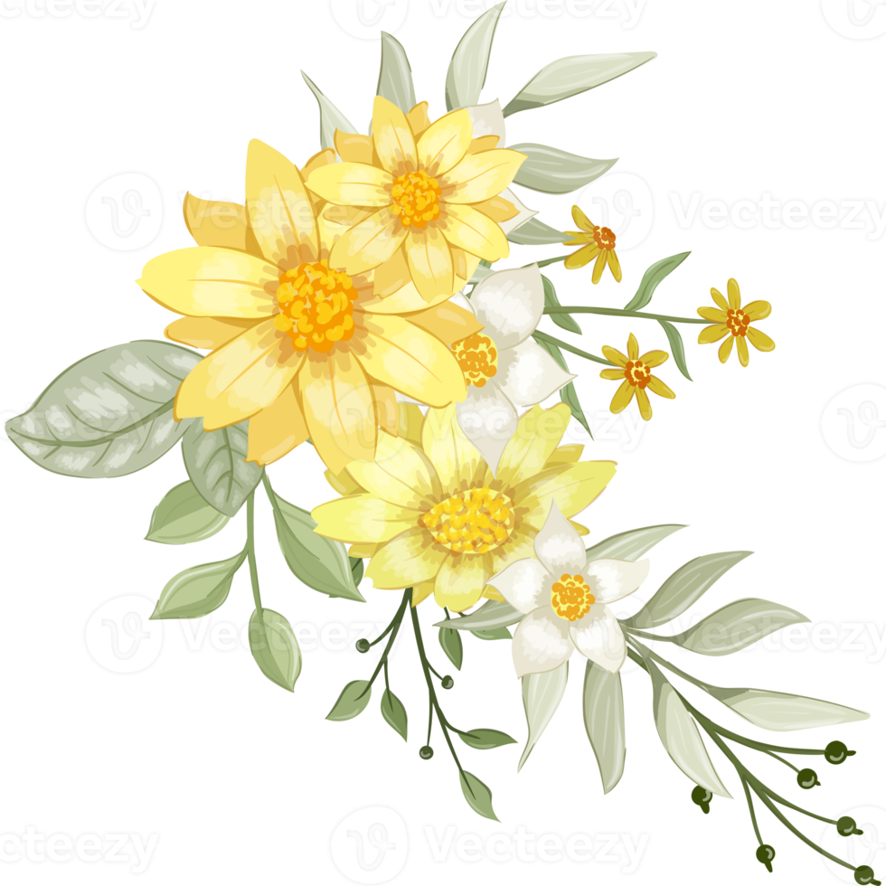 Yellow Flower Arrangement with watercolor style png