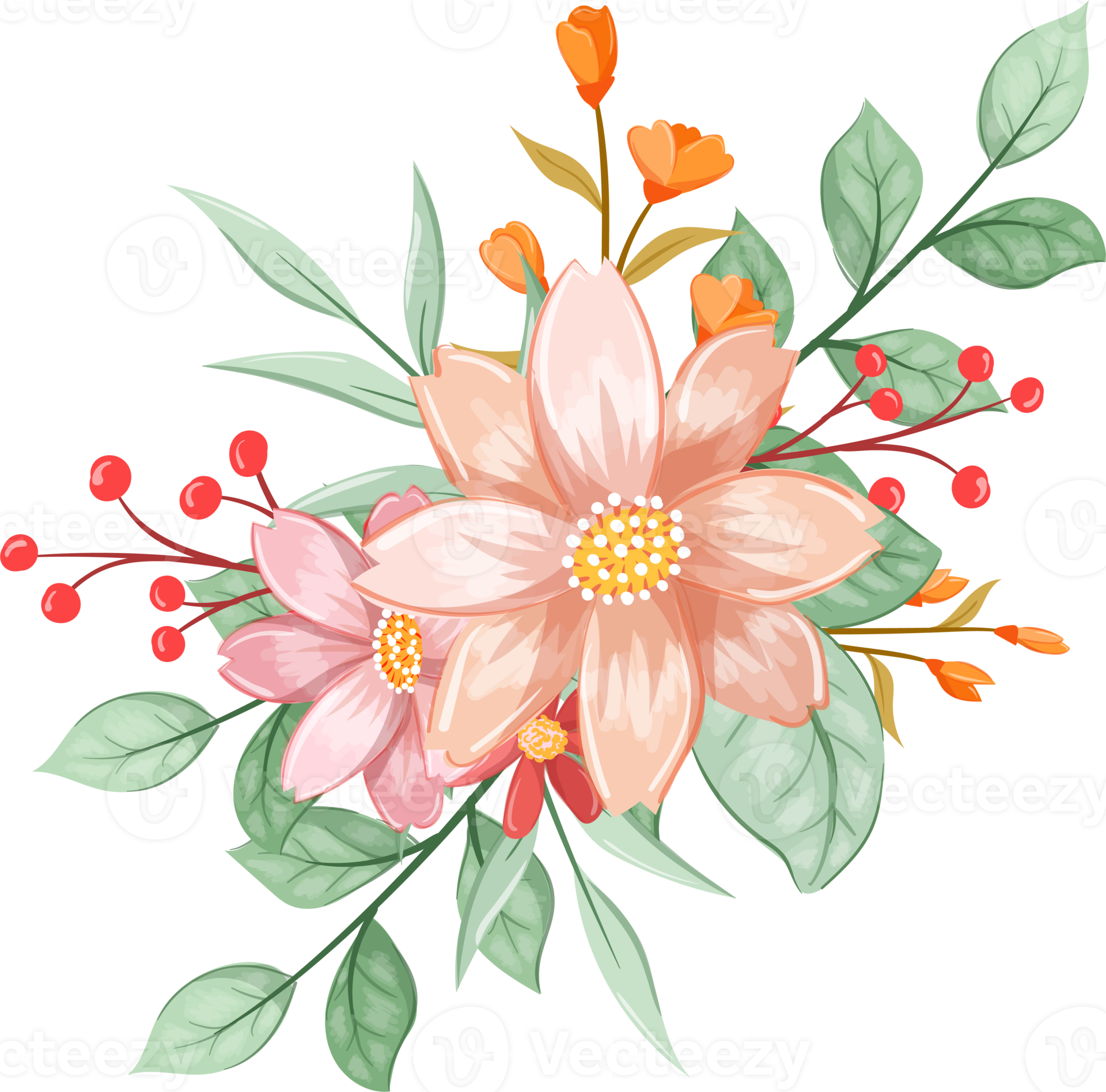 Pink Orange Flower Arrangement with watercolor style 15737651 PNG