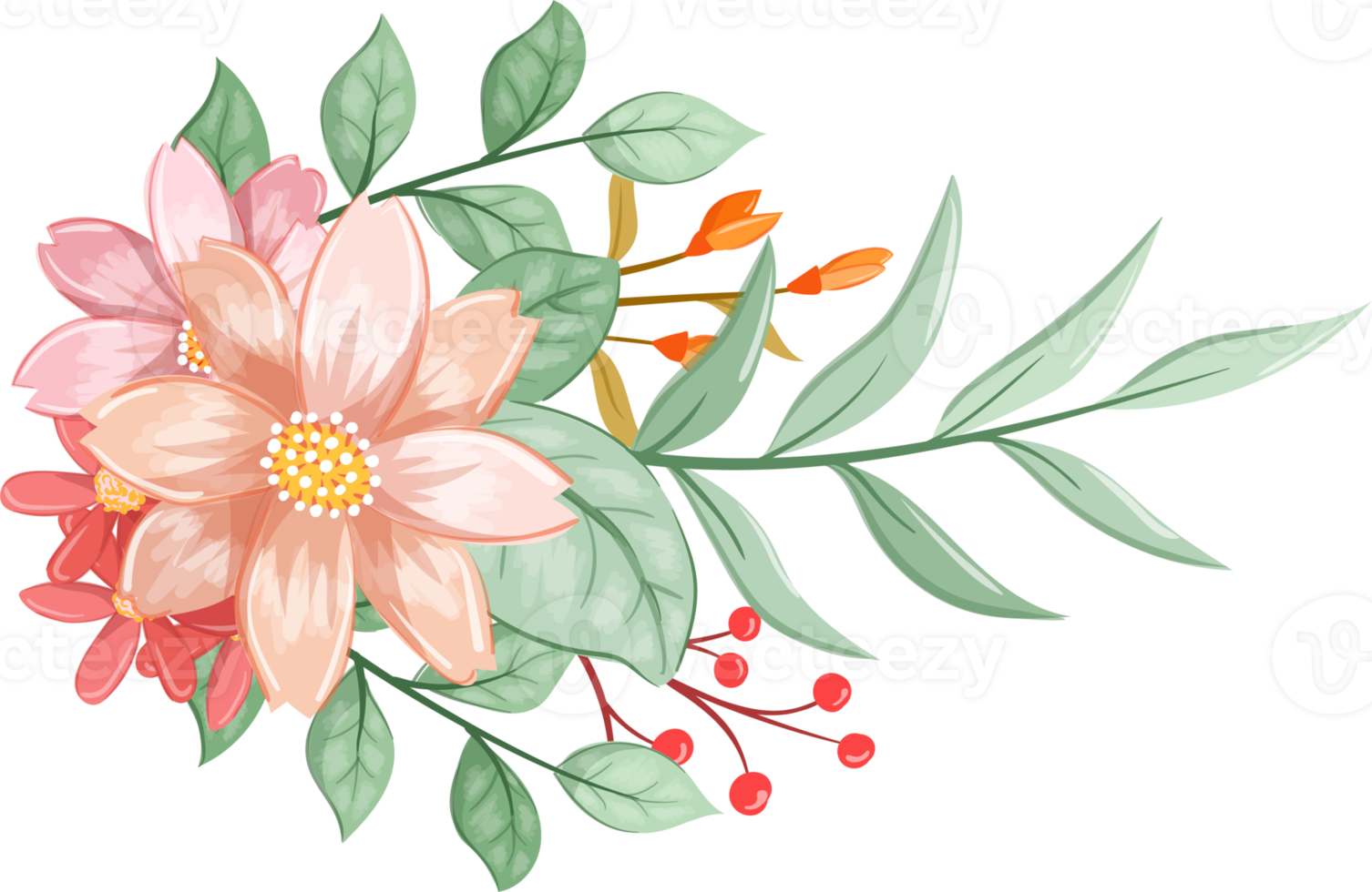 Orange Flower Arrangement with watercolor style png