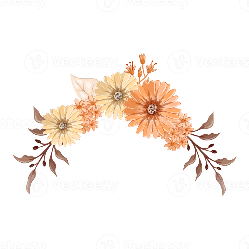 arreglo de flores de naranja con estilo acuarela png