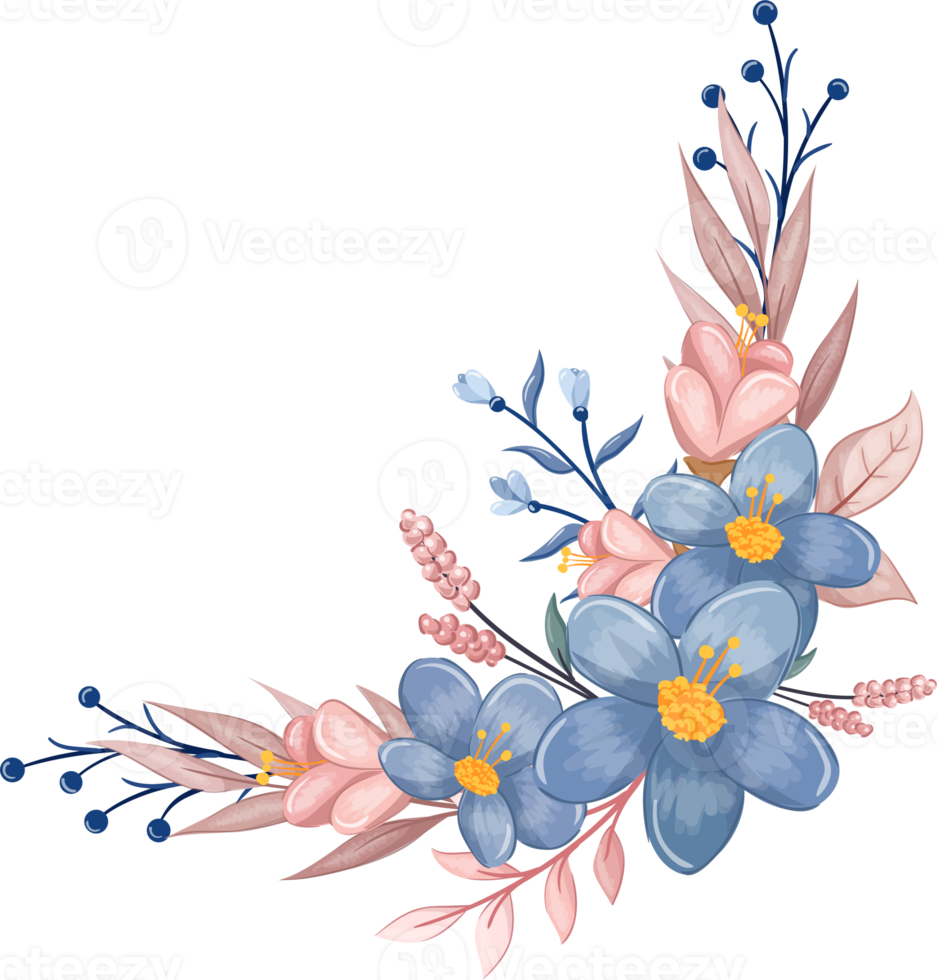 arrangement de fleurs bleues avec style aquarelle png