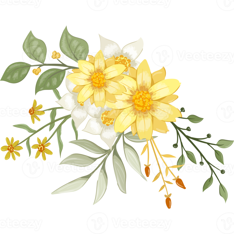 Yellow Flower Arrangement with watercolor style png