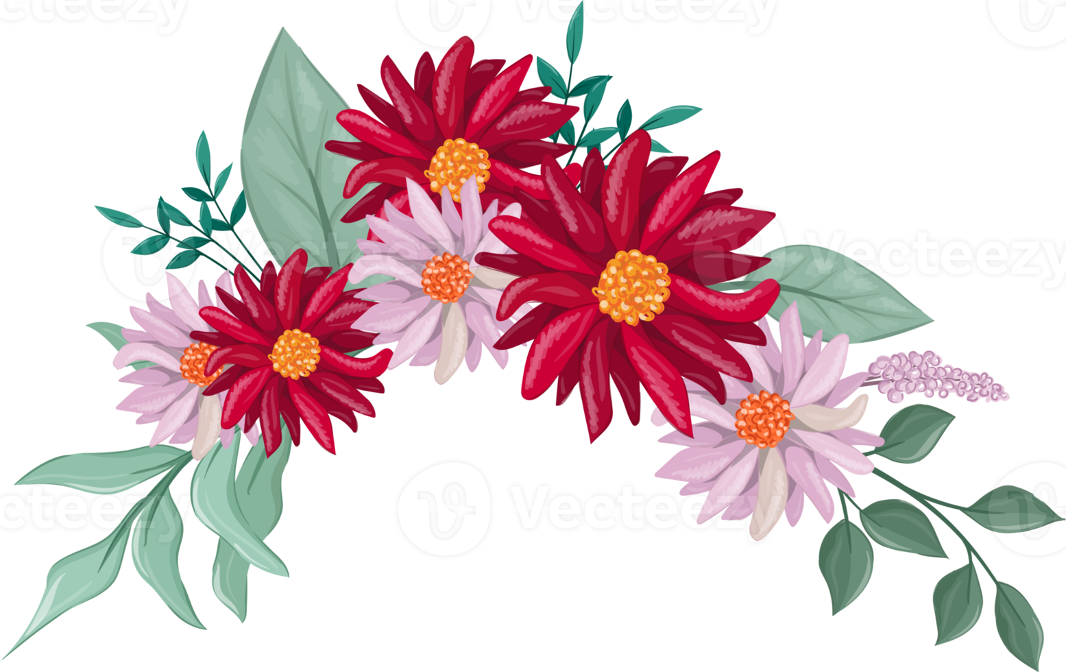 Red Flower Arrangement with watercolor style png