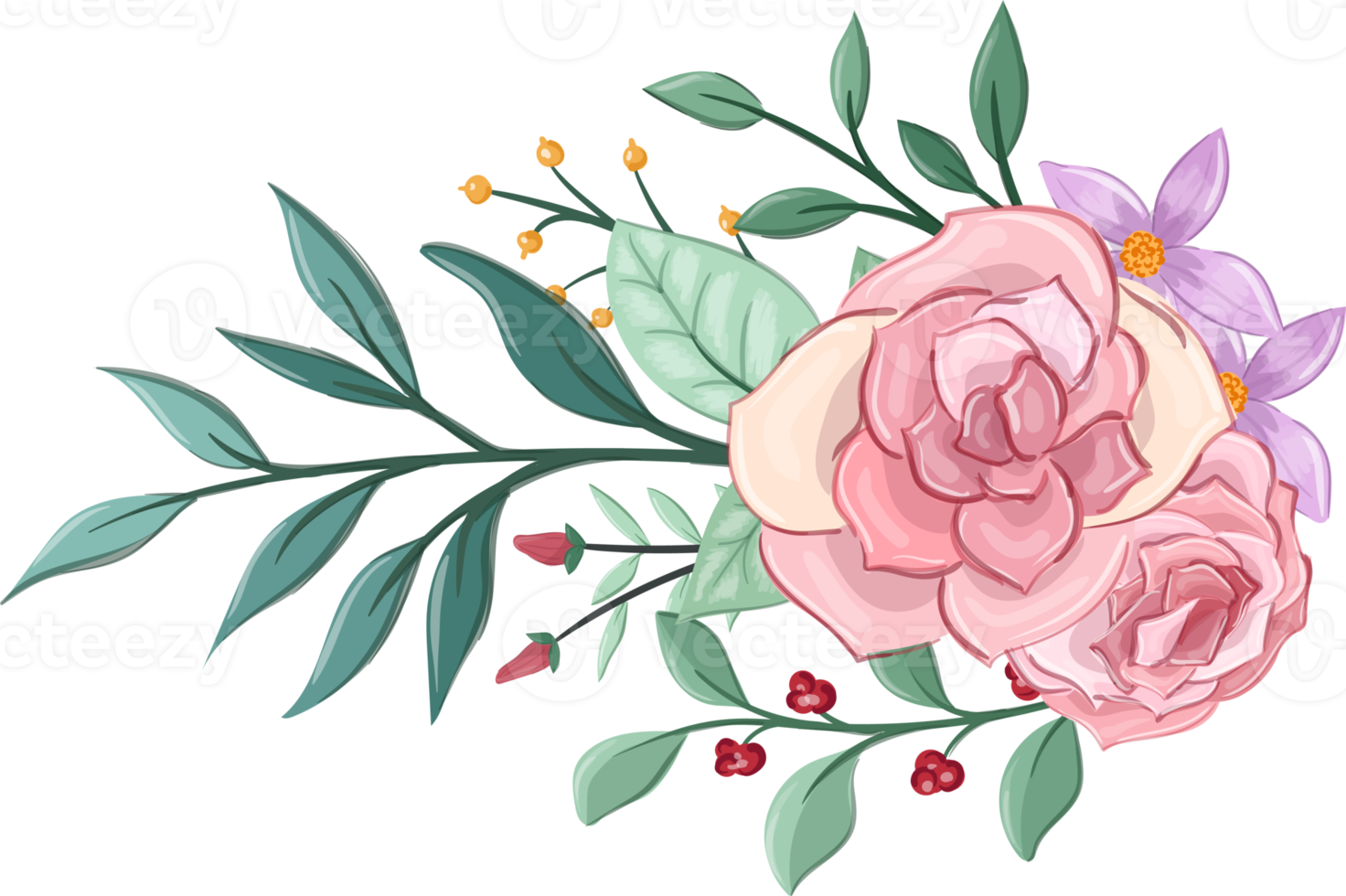 Pink flower arrangement with watercolor style png
