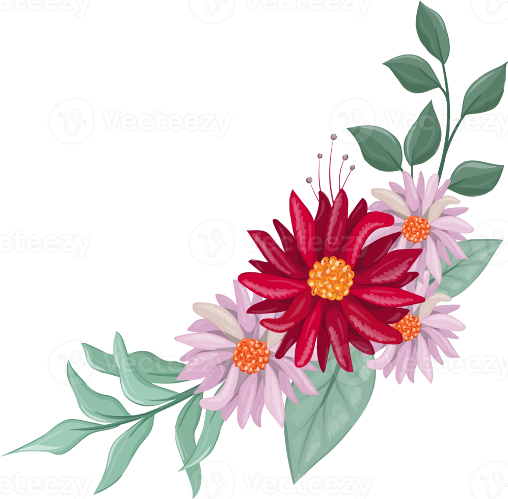 Red Flower Arrangement with watercolor style png