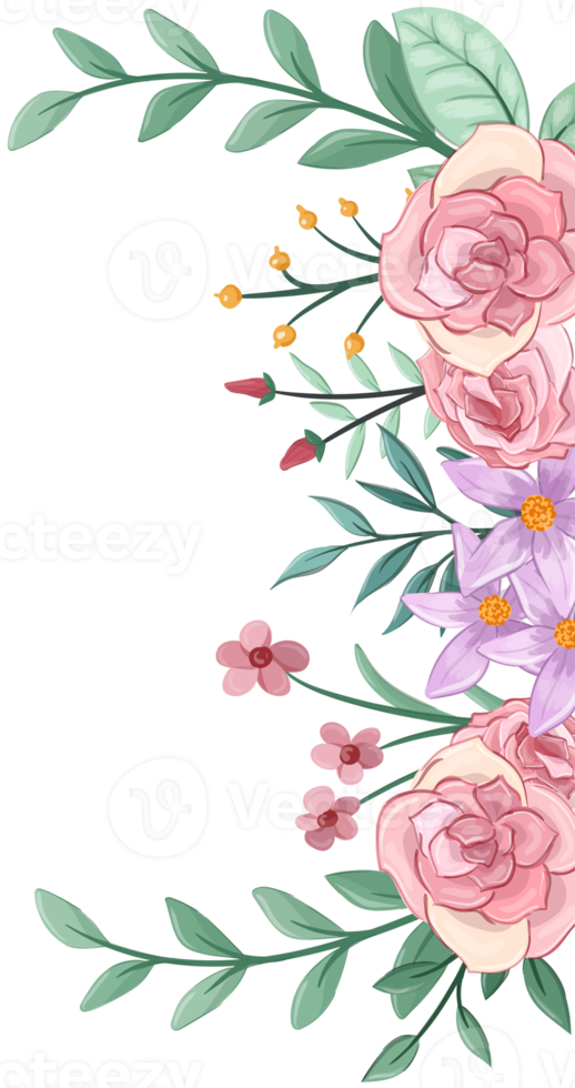 Pink flower arrangement with watercolor style png