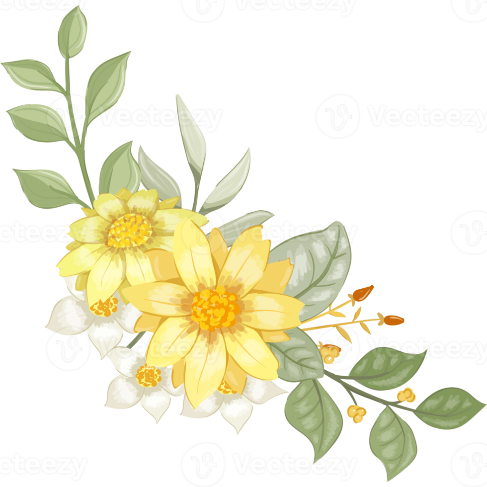 Yellow Flower Arrangement with watercolor style png