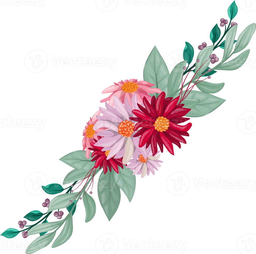 Red Flower Arrangement with watercolor style png