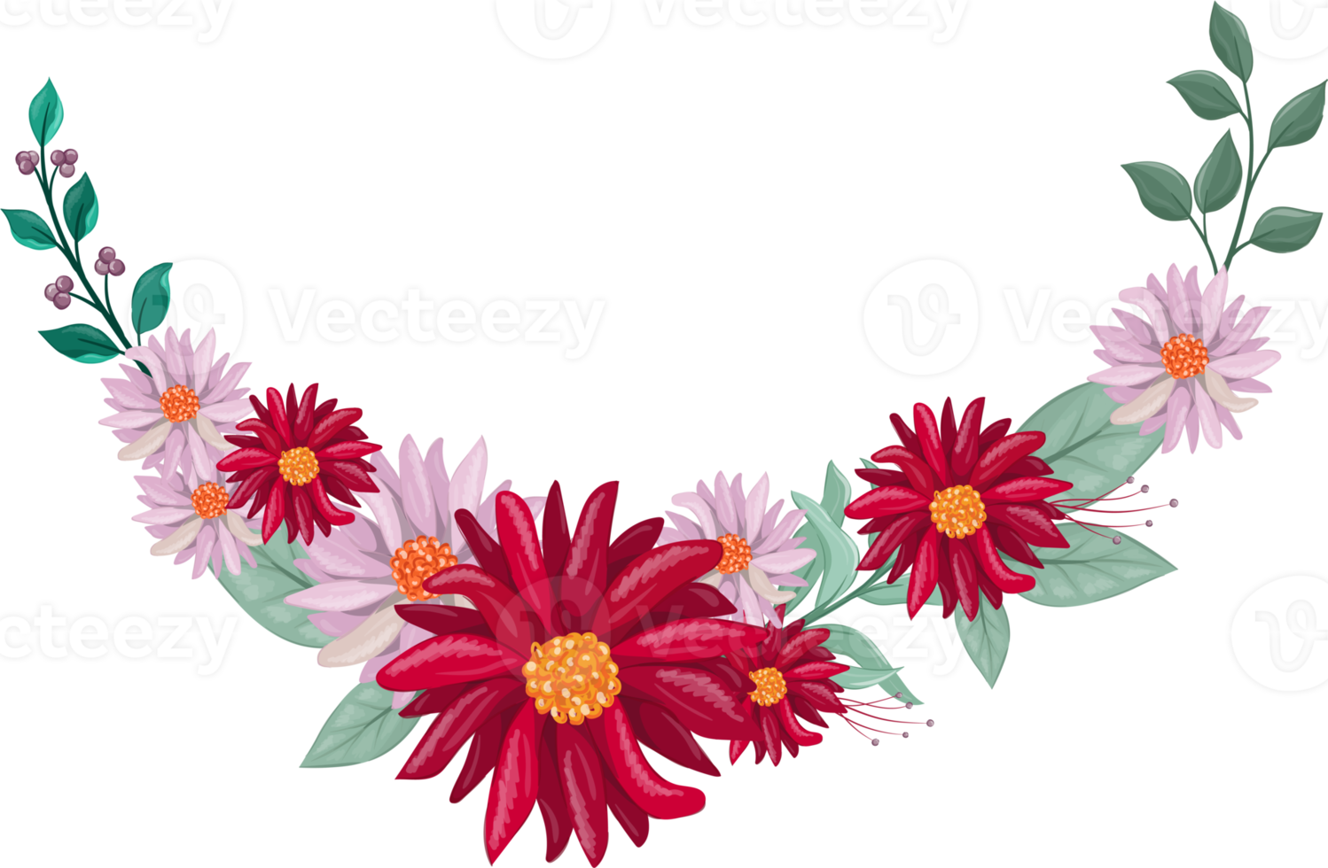 Red Flower Arrangement with watercolor style png