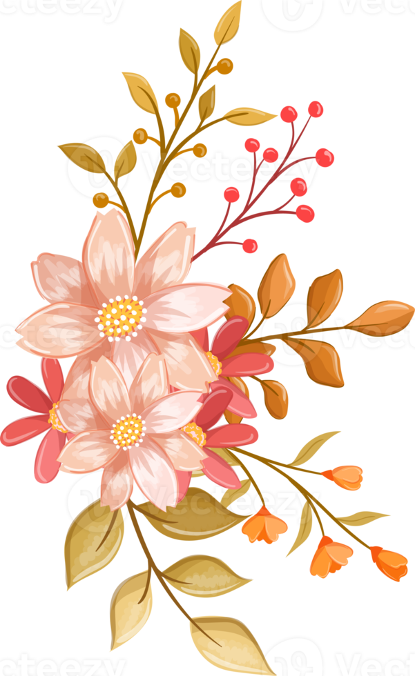 Pink Orange Flower Arrangement with watercolor style png