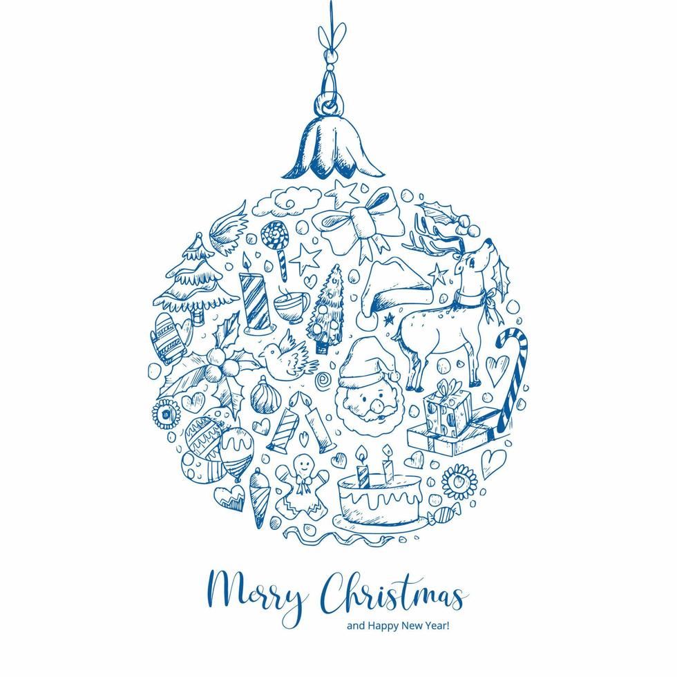 Hand draw decorative christmas elements sketch set background vector