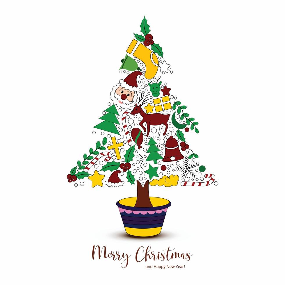 Beautiful decorative christmas elements colorful tree design vector