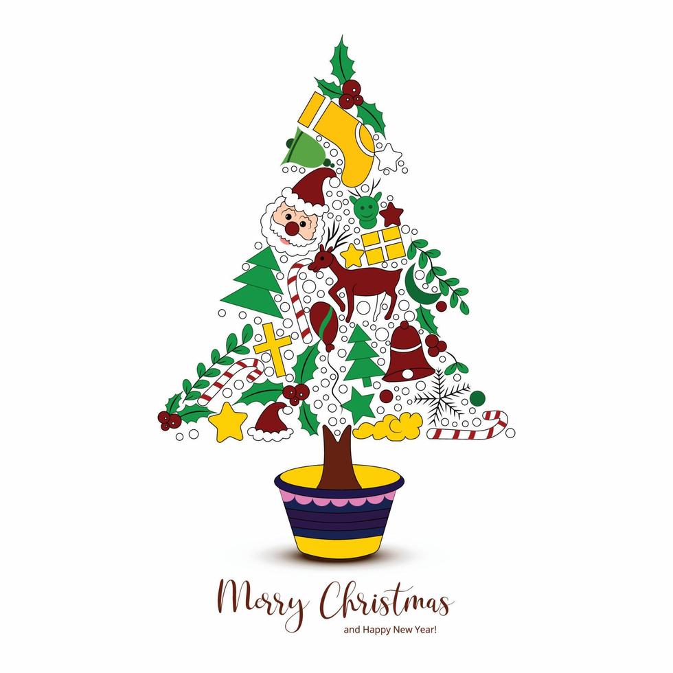 hermosos elementos decorativos de navidad diseño colorido del árbol vector