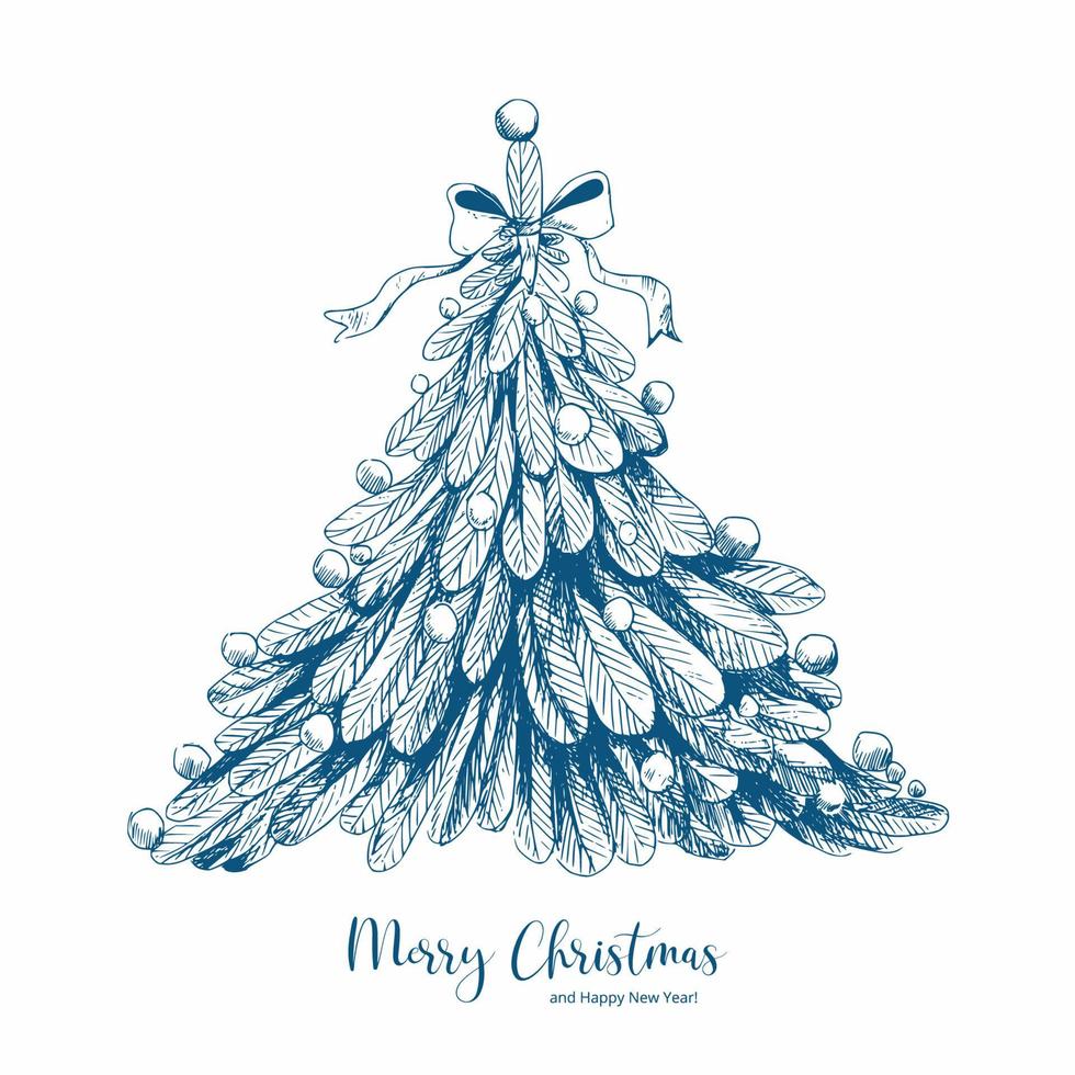Hand draw decorative christmas tree card sketch background vector