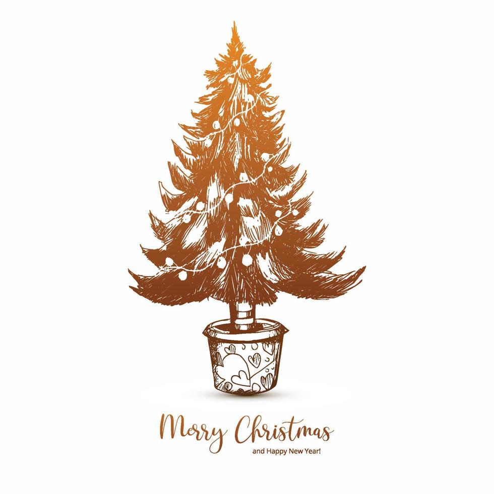 Decorative hand draw sketch christmas tree celebration card background vector