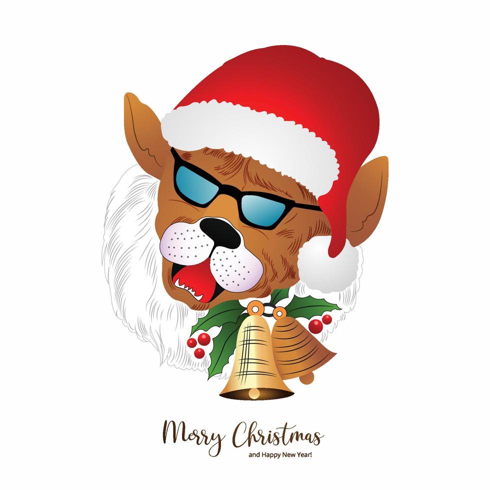 Beautiful christmas colorful dog face with santa cap on white background vector