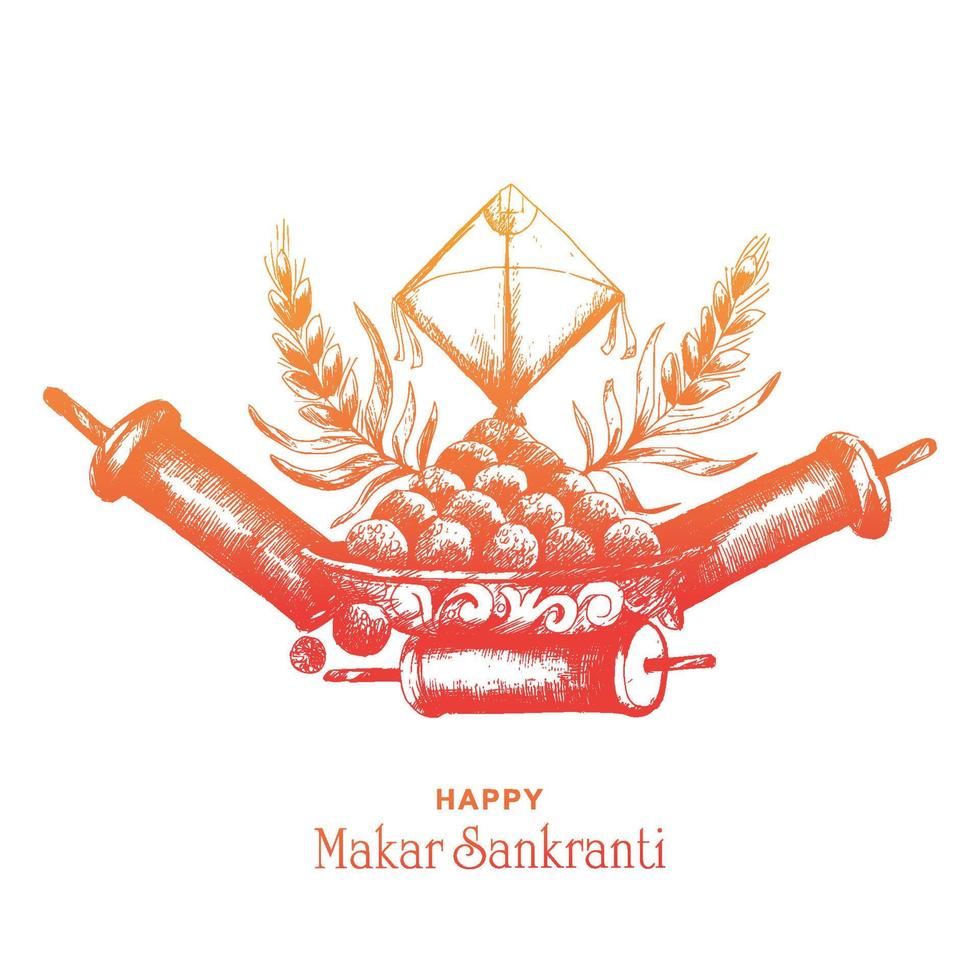 Hand draw sketch happy makar sankranti holiday india festival background vector
