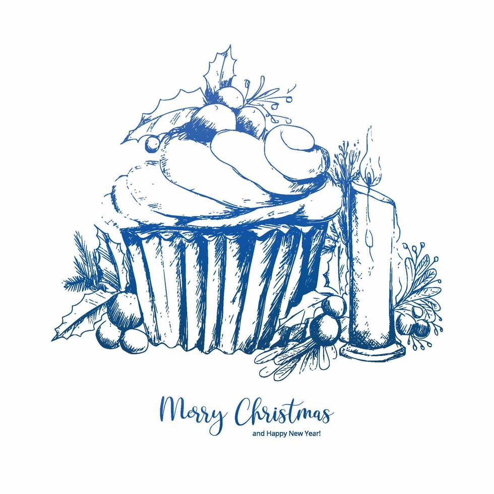 Hand draw christmas elements sketch in ice cream holiday card background vector