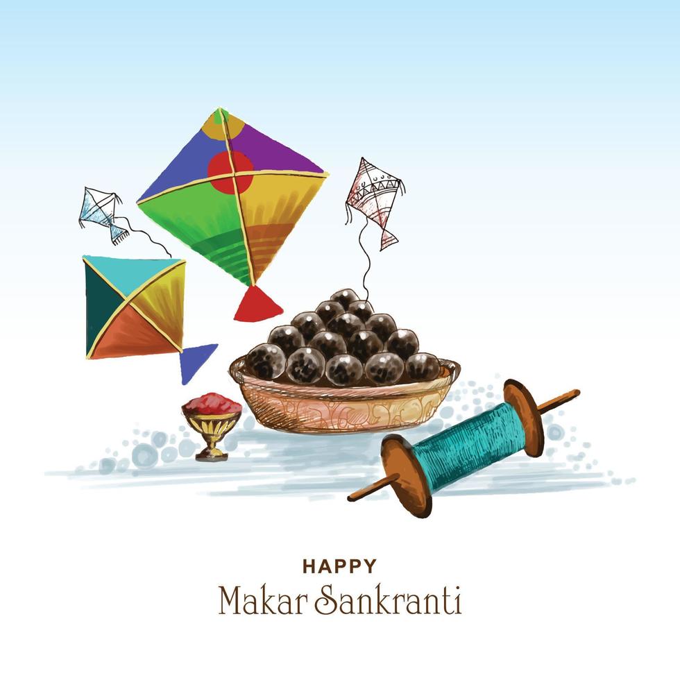 makar sankranti tarjeta de felicitación fondo de vacaciones vector