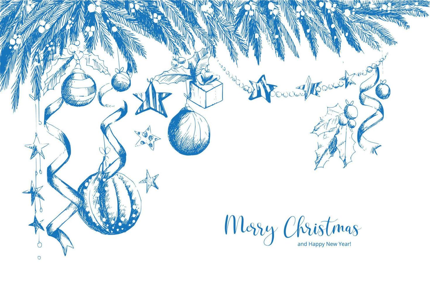 Hand draw christmas elements sketch holiday card background vector