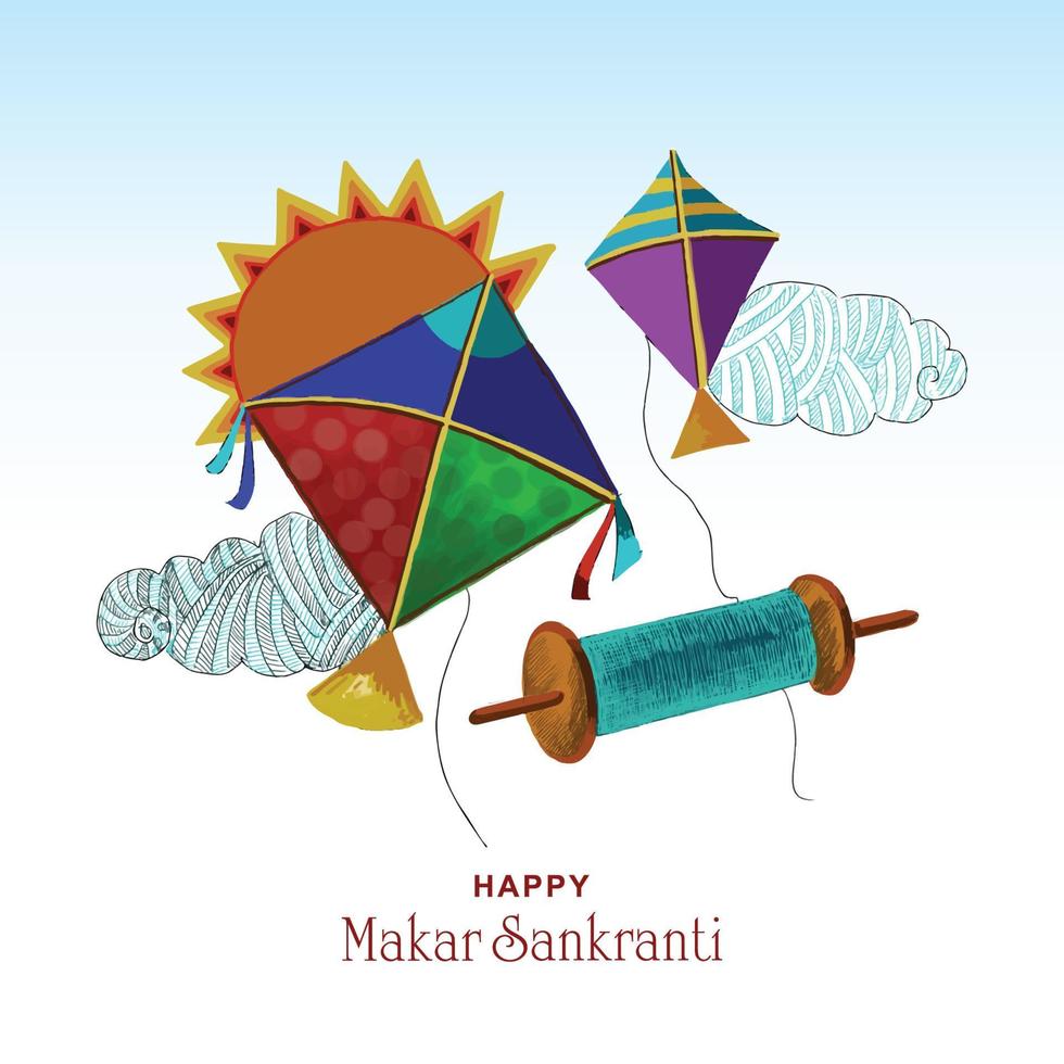 Happy makar sankranti colorful kites for festival of india vector