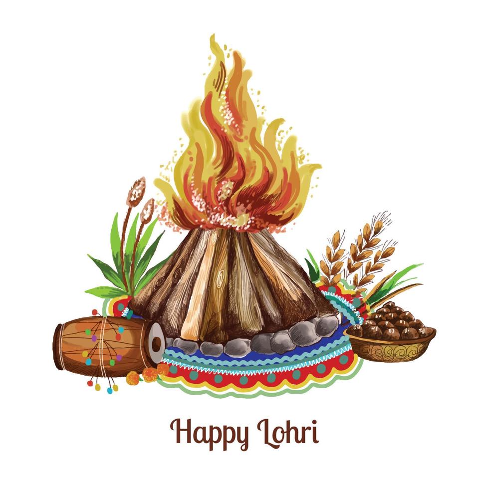 Happy lohri holiday festival celebration card background vector