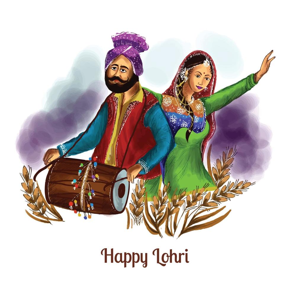 Happy wishes for lohri punjab festival card background vector