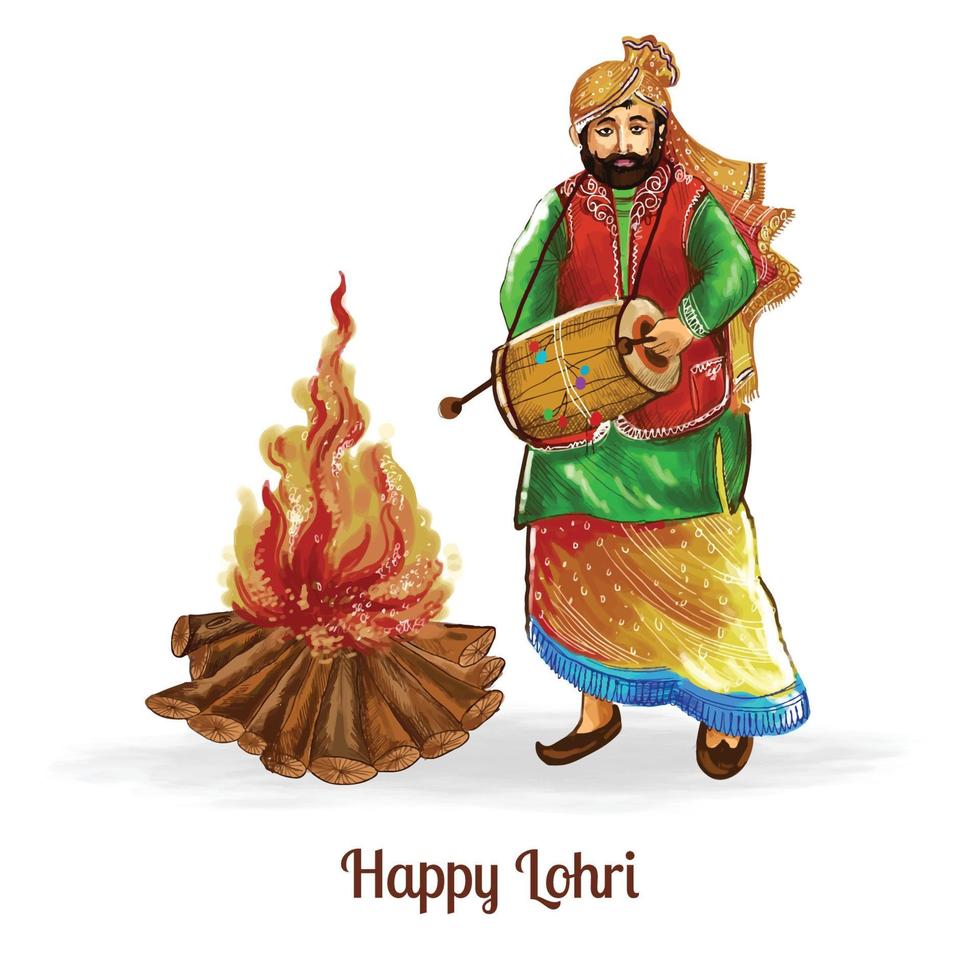 fondo de tarjeta feliz festival lohri de punjab india vector