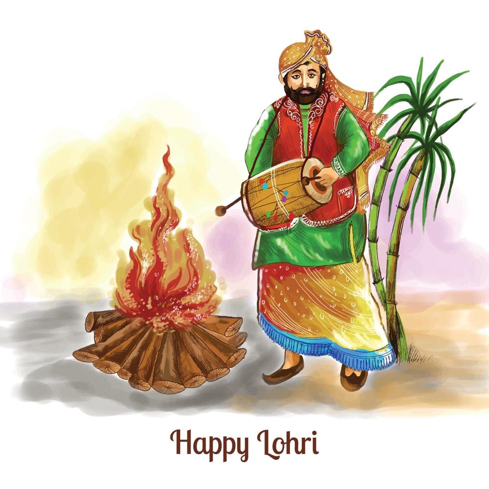 Happy lohri festival of punjab india card background vector